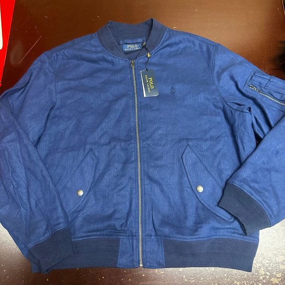 Polo Ralph Lauren Mens Navy Long Sleeve Full Zip Stretch Bomber Jacket Size XXL